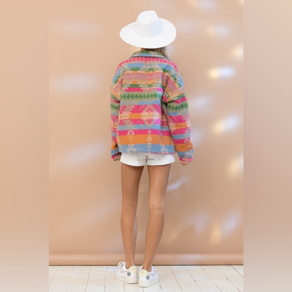 Blakely Colorful Bright Aztec Button-Up Shacket Jacket - Picture 6 of 10